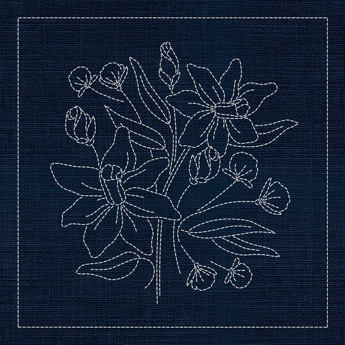Sashiko Australian Daffodil INDIGO - Everything Fabric