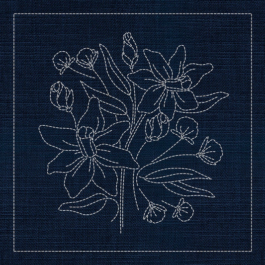 Sashiko Australian Daffodil INDIGO - Everything Fabric