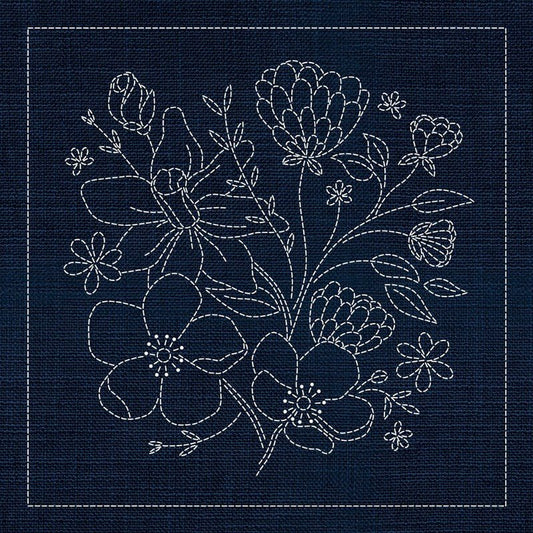 Sashiko Australian Wildflower Bouquet INDIGO - Everything Fabric