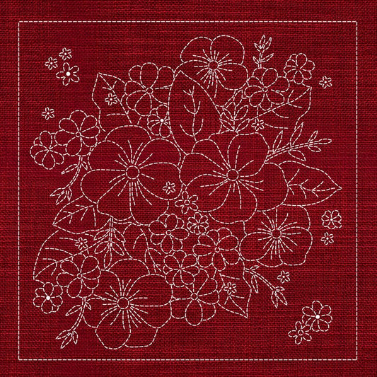 Sashiko Blossom Bouquet 3- Cherry Red - Everything Fabric