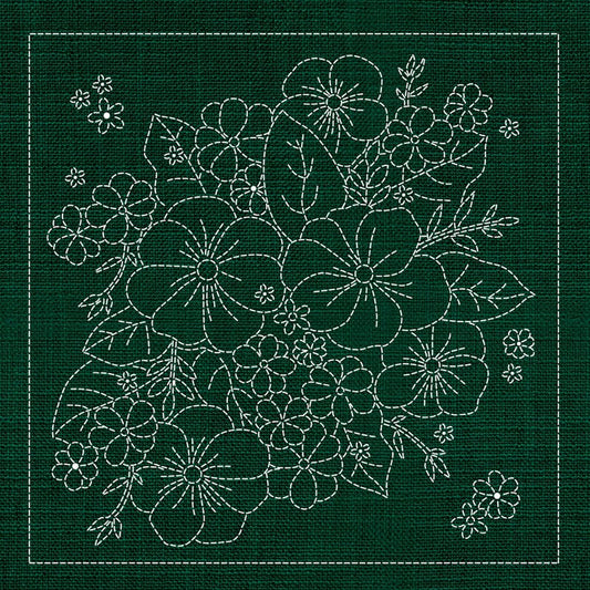 Sashiko Blossom Bouquet 3- Green - Everything Fabric