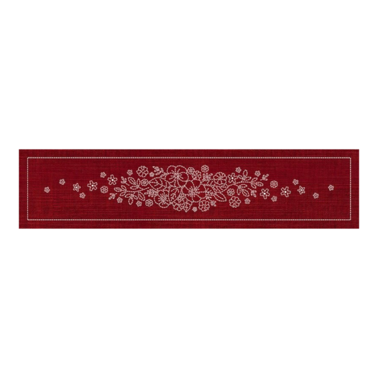 Sashiko Australia Blossom Bouquet Runner - Cherry Red