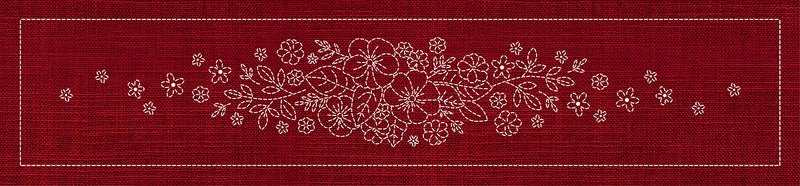 Sashiko Blossom Bouquet Runner CHERRY RED - Everything Fabric