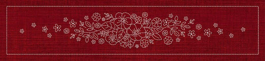 Sashiko Blossom Bouquet Runner CHERRY RED - Everything Fabric