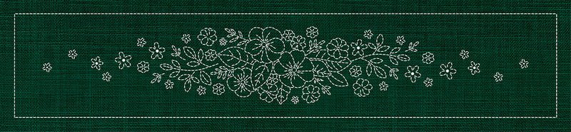 Sashiko Blossom Bouquet Runner GREEN - Everything Fabric