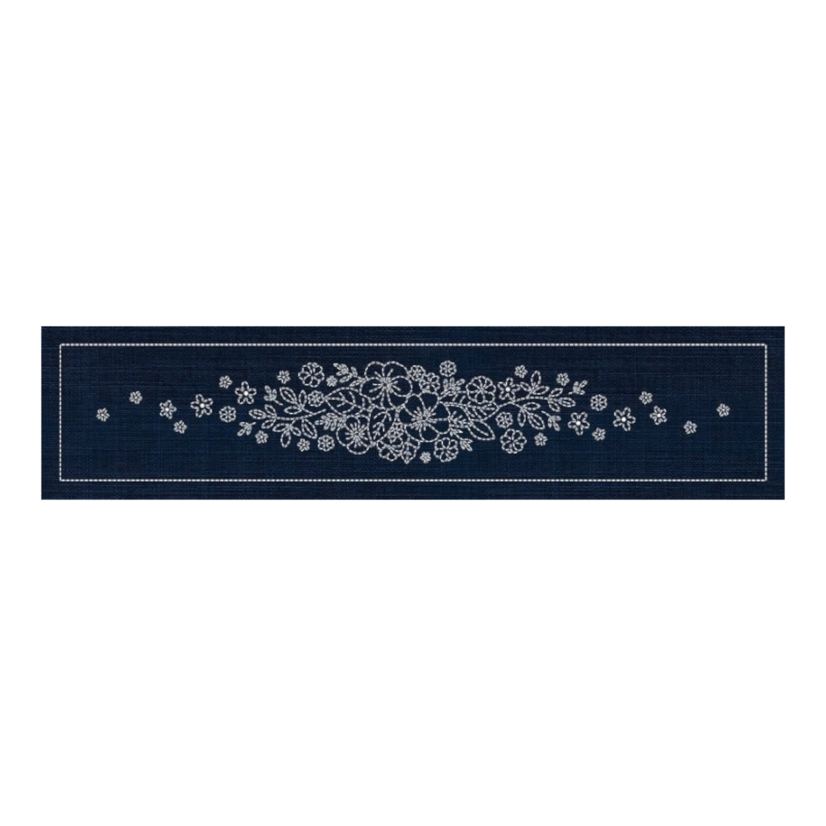 Sashiko Blossom Bouquet Runner INDIGO - Everything Fabric