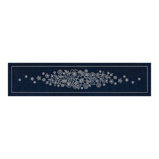 Sashiko Blossom Bouquet Runner INDIGO - Everything Fabric