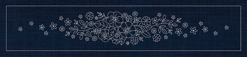 Sashiko Blossom Bouquet Runner INDIGO - Everything Fabric