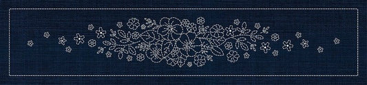 Sashiko Blossom Bouquet Runner INDIGO - Everything Fabric