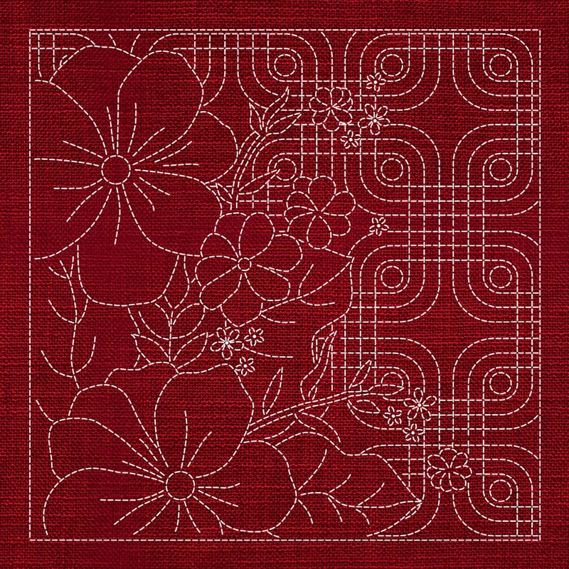 Sashiko Blossoms Geometric - Cherry Red - Everything Fabric