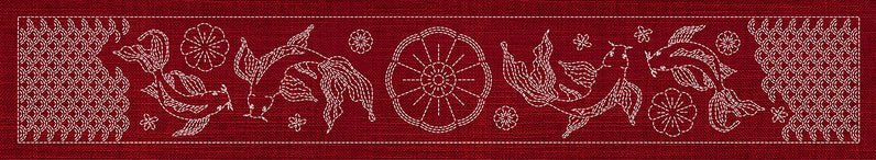 Sashiko Butterfly Koi and Blossom Runner CHERRY RED - Everything Fabric