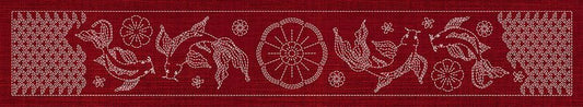 Sashiko Butterfly Koi and Blossom Runner CHERRY RED - Everything Fabric