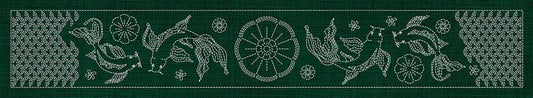 Sashiko Butterfly Koi and Blossom Runner GREEN - Everything Fabric