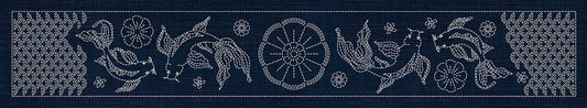 Sashiko Butterfly Koi and Blossom Runner INDIGO - Everything Fabric