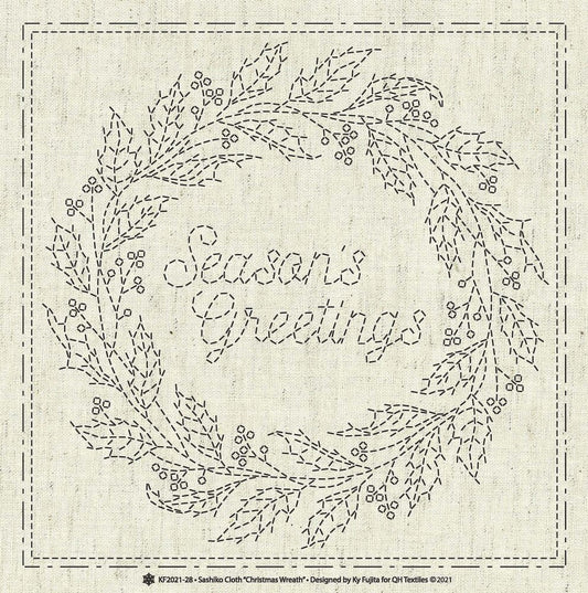 Sashiko Cloth - Christmas Wreath - Everything Fabric