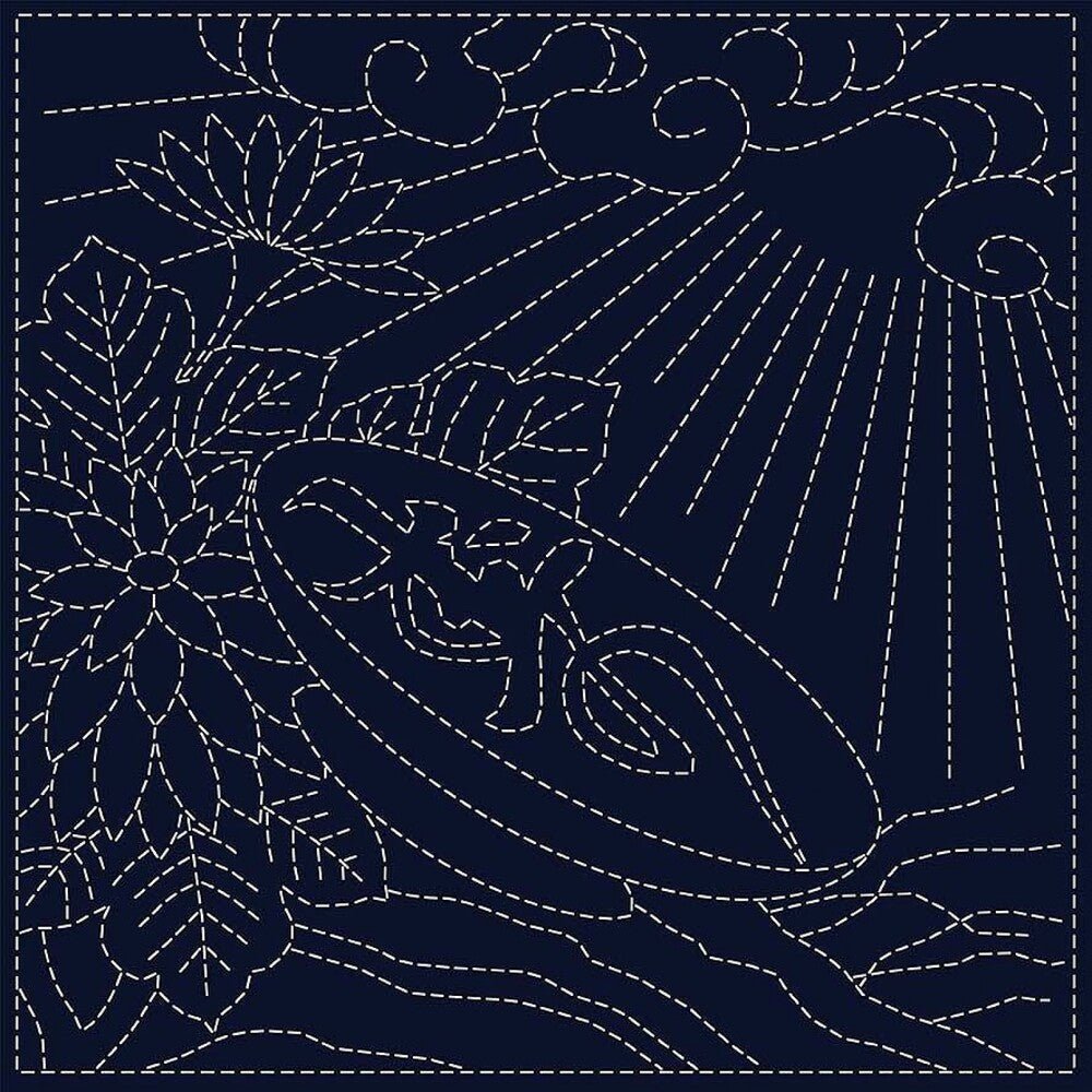 Sashiko Cloth - Koi-Koi Chrysanthemum - Everything Fabric