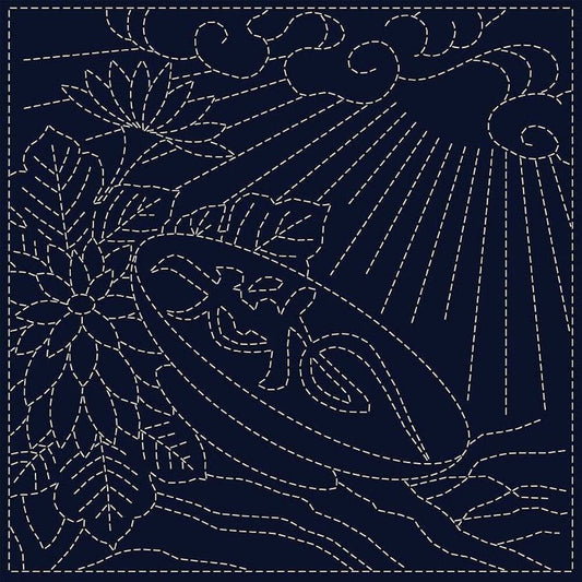 Sashiko Cloth - Koi-Koi Chrysanthemum - Everything Fabric