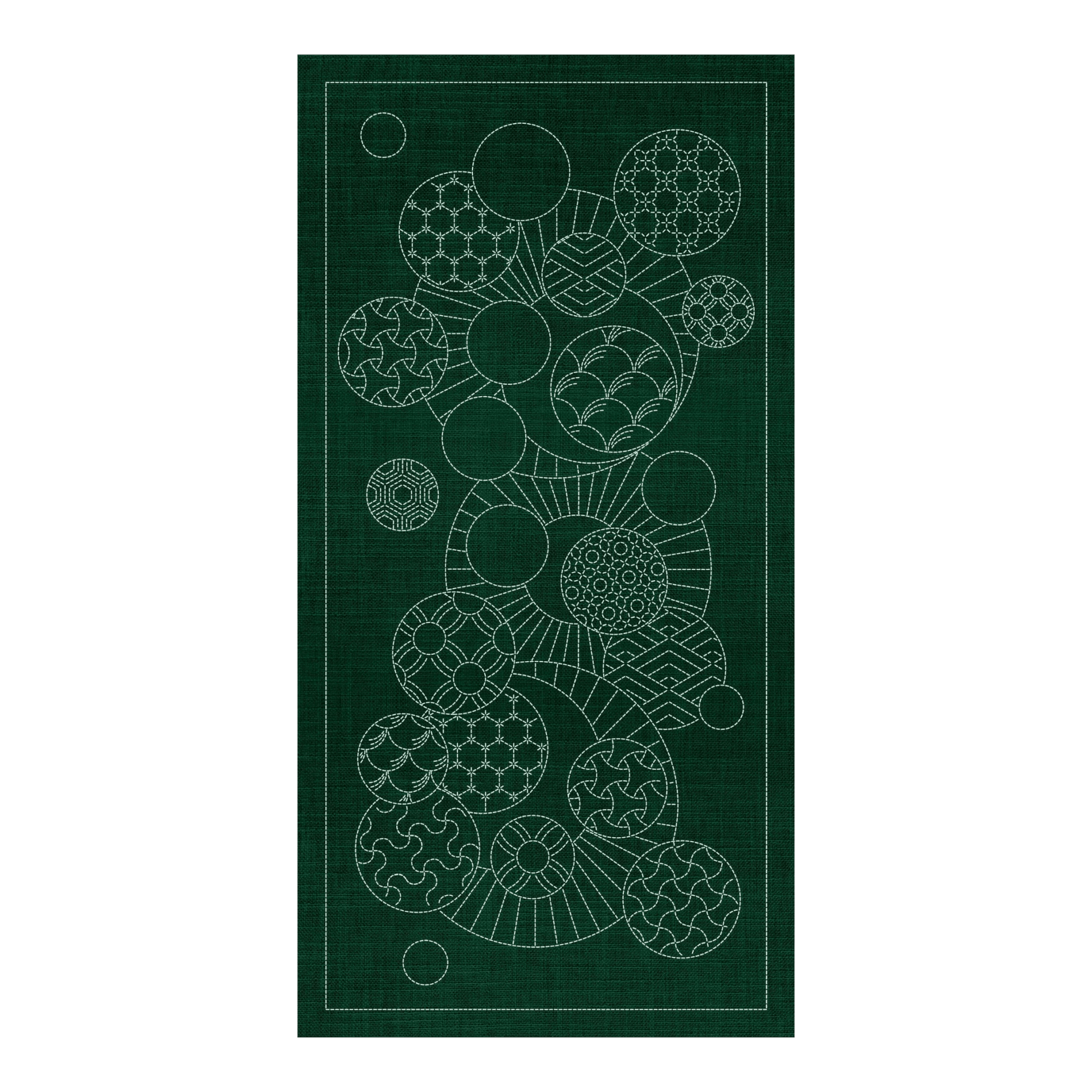 Sashiko Geometric Circles 1 Green - Everything Fabric
