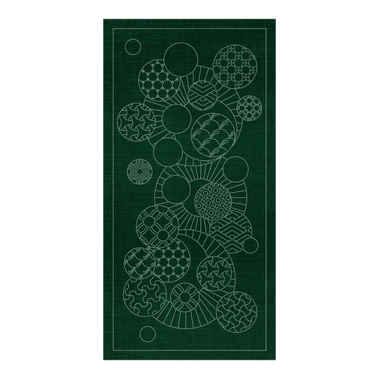 Sashiko Geometric Circles 1 Green - Everything Fabric