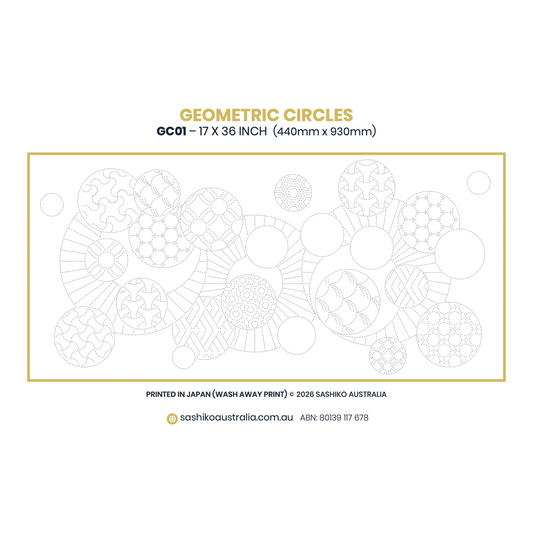 Sashiko Geometric Circles 1 Indigo - Everything Fabric