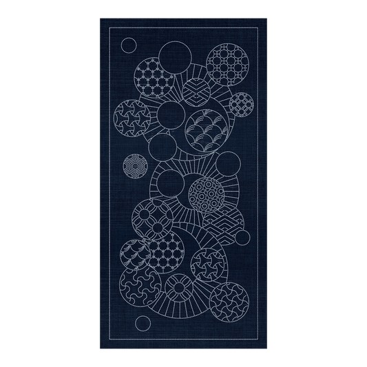 Sashiko Geometric Circles 1 Indigo - Everything Fabric