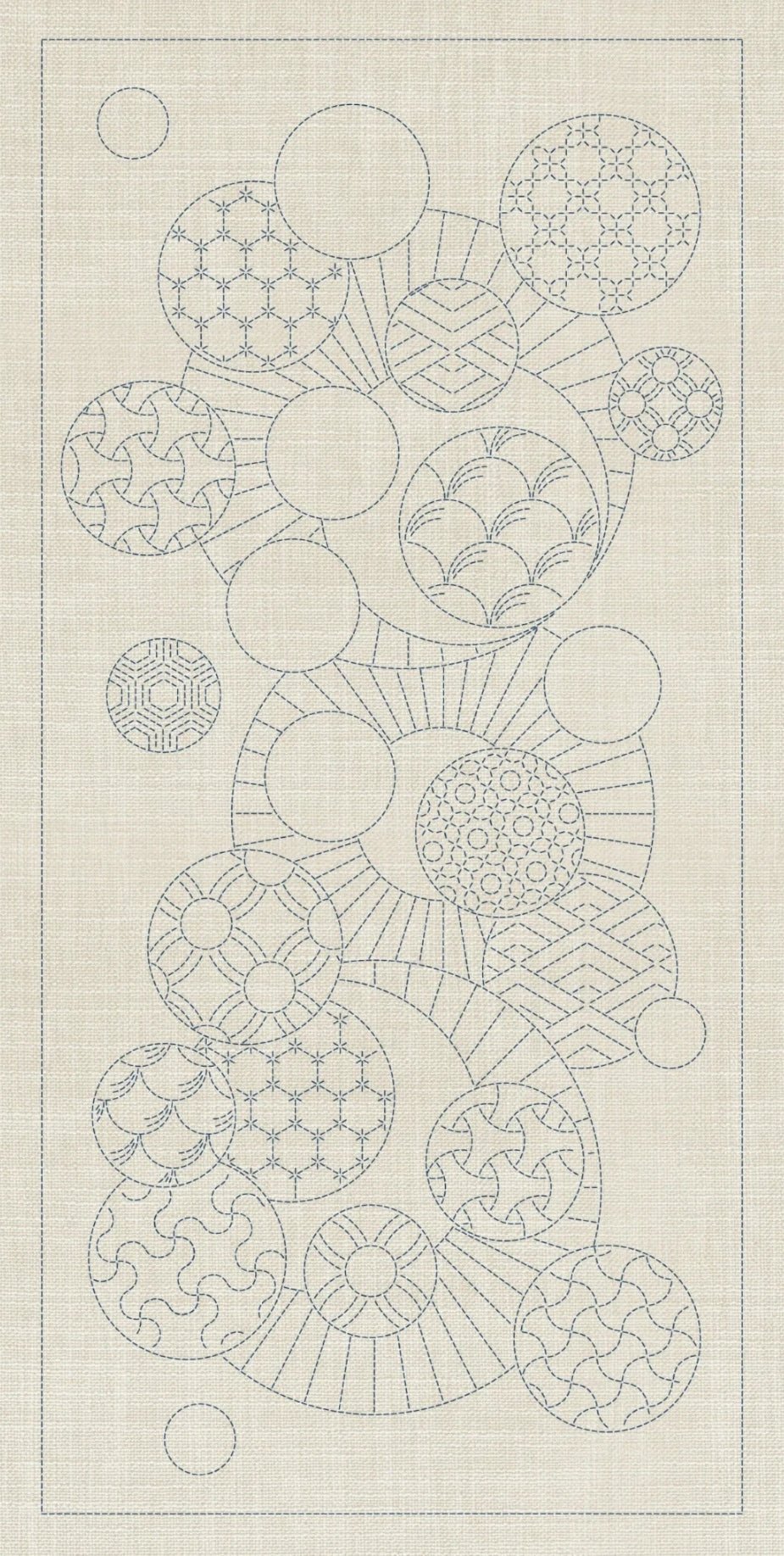 Sashiko Geometric Circles 1 Seeded Cream - Everything Fabric
