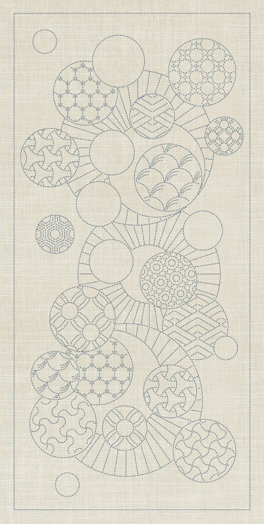 Sashiko Geometric Circles 1 Seeded Cream - Everything Fabric