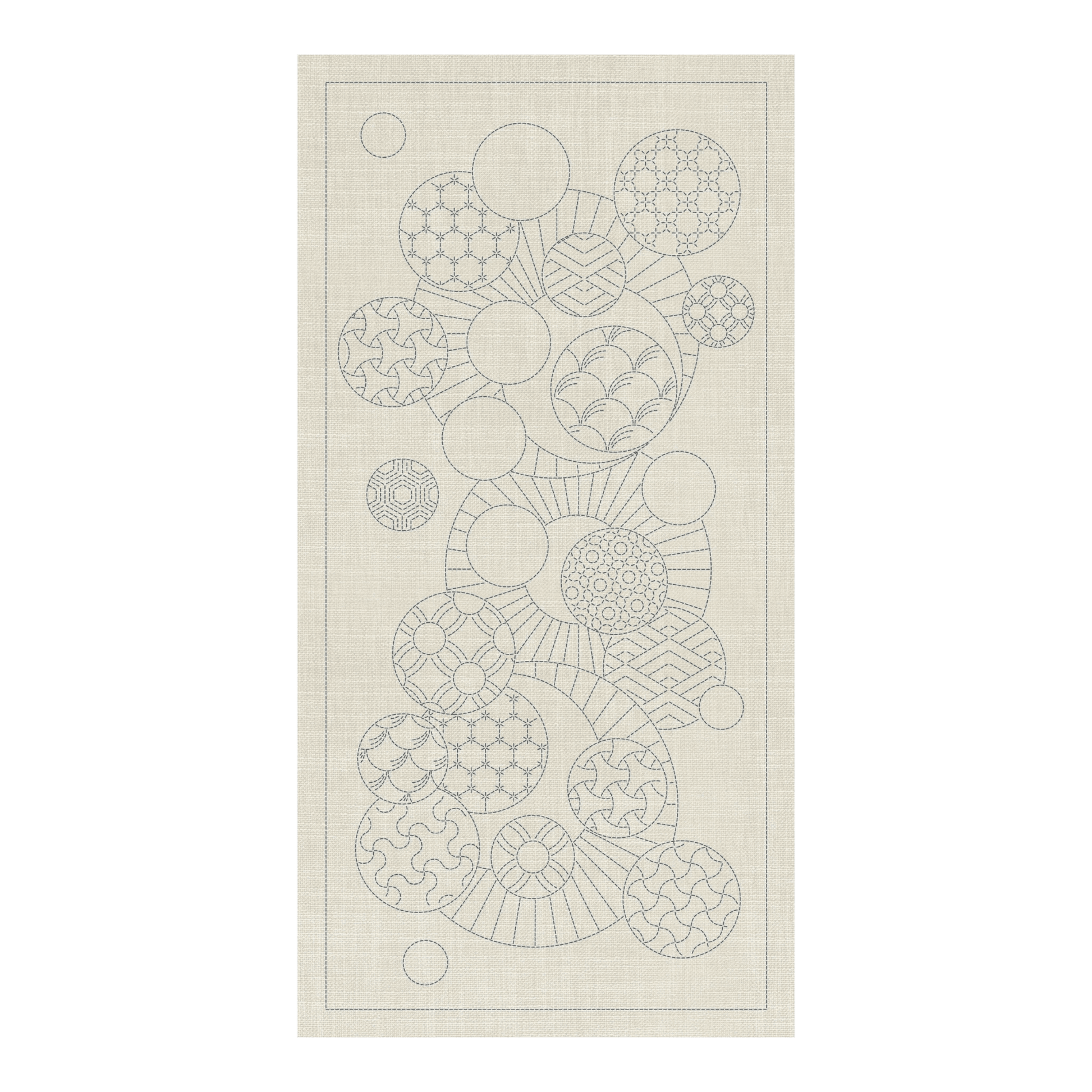 Sashiko Geometric Circles Collection – 3 Designs Cream - Everything Fabric