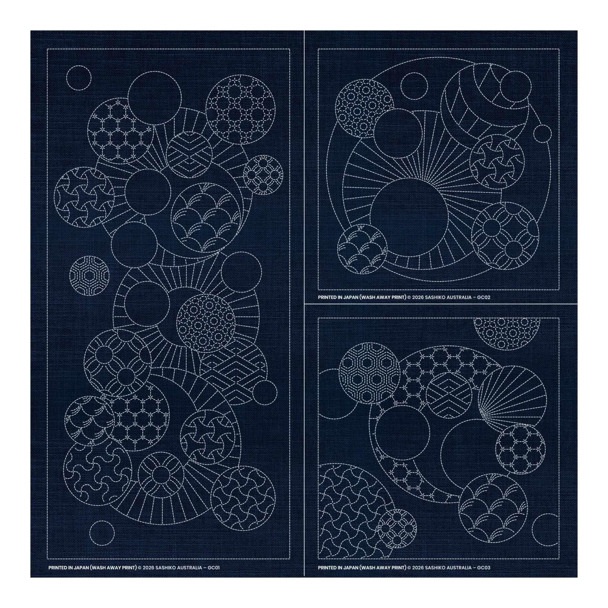 Sashiko Geometric Circles Collection – 3 Designs Cream - Everything Fabric