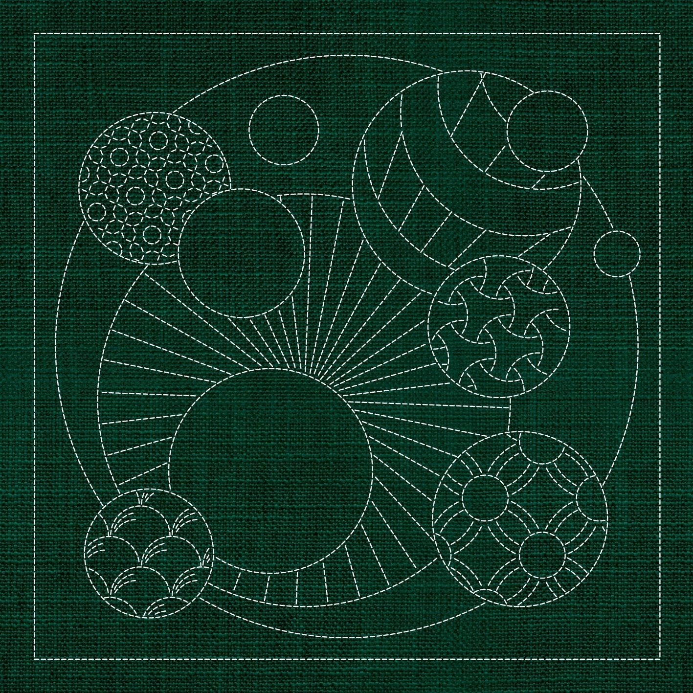 Sashiko Geometric Circles Collection – 3 Designs Green - Everything Fabric