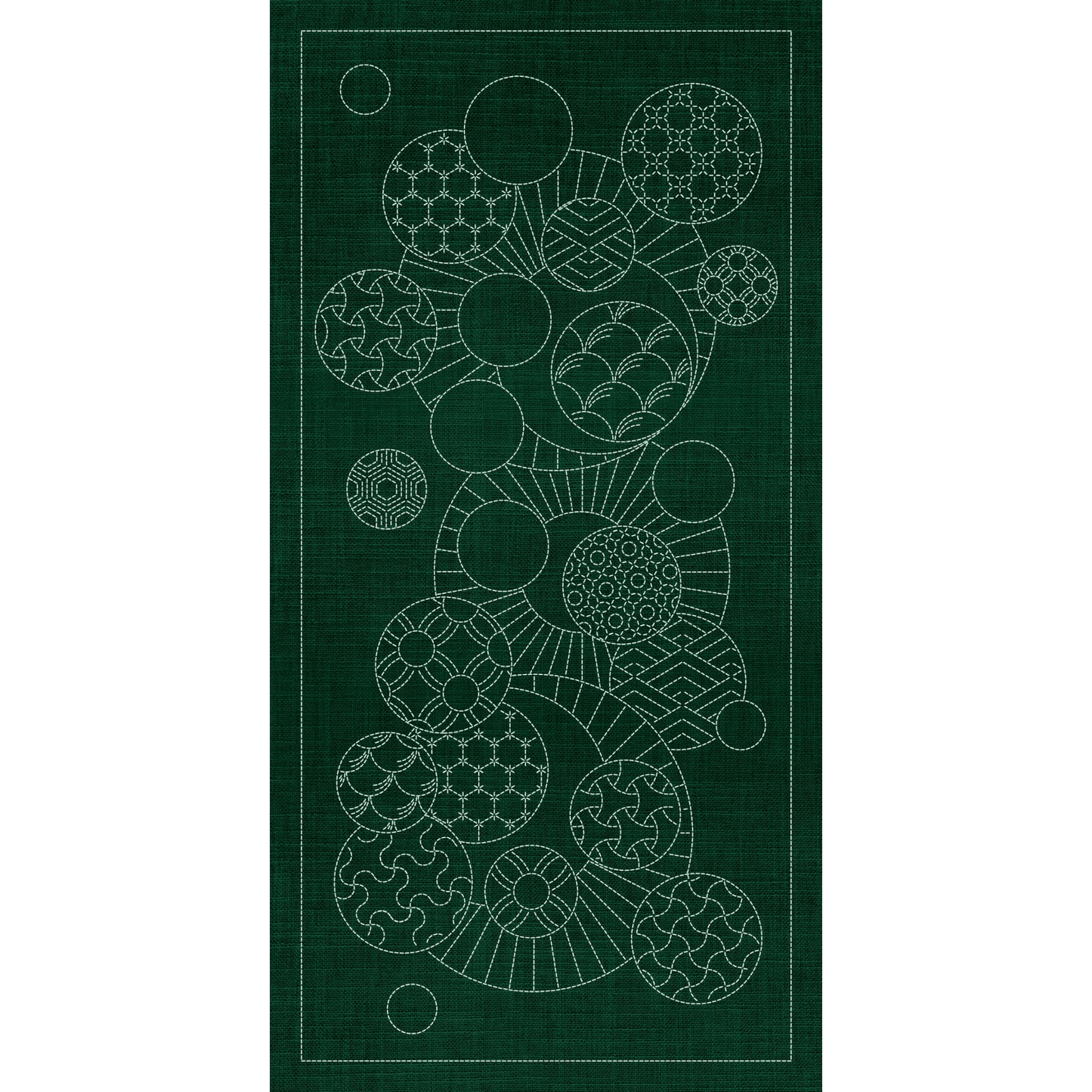 Sashiko Geometric Circles Collection – 3 Designs Green - Everything Fabric