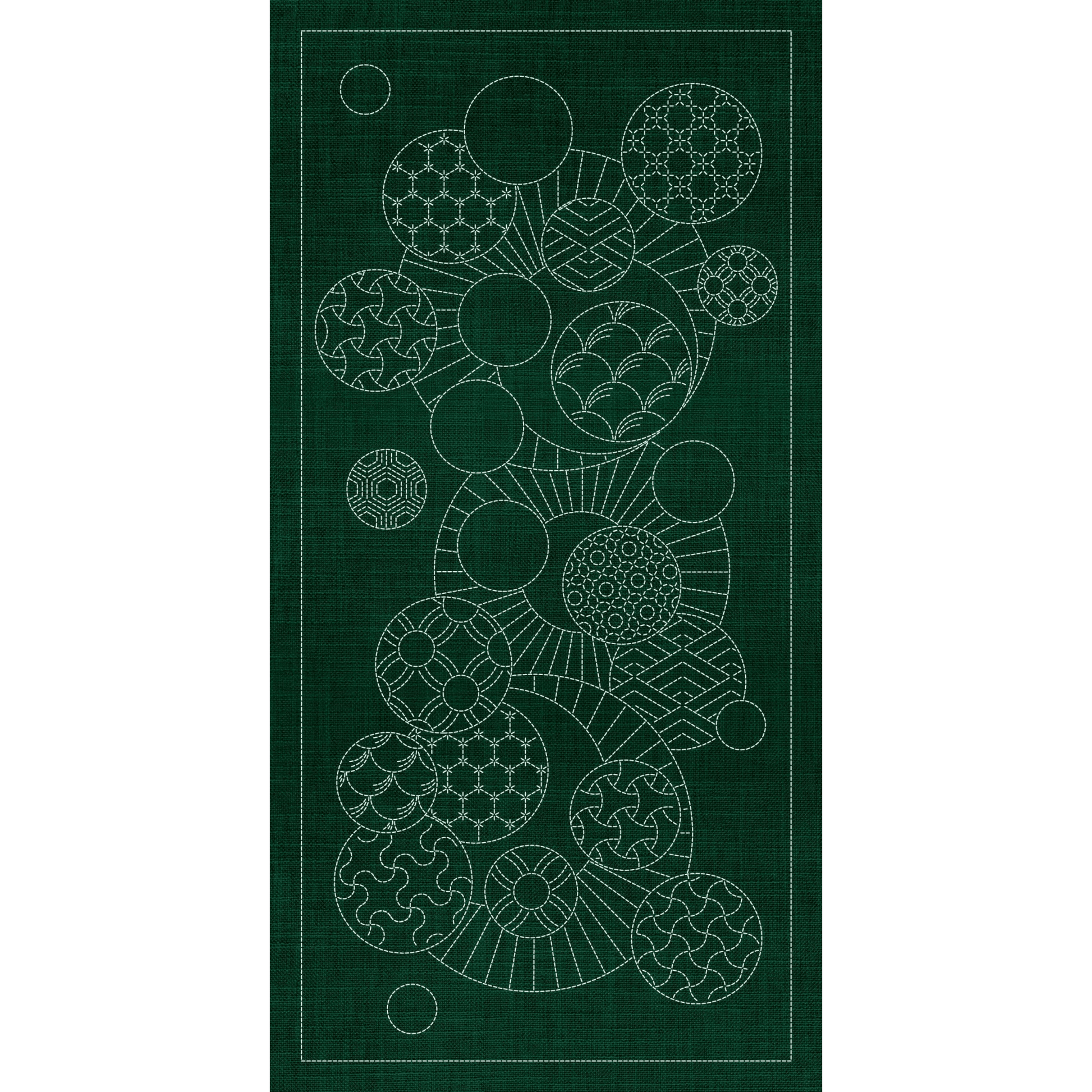 Sashiko Geometric Circles Collection – 3 Designs Green - Everything Fabric