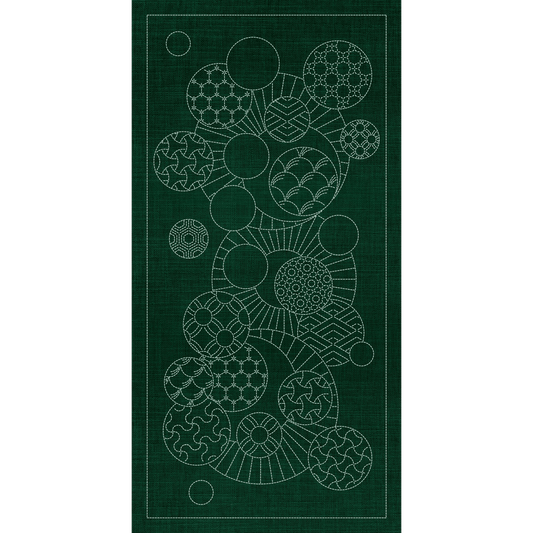 Sashiko Geometric Circles Collection – 3 Designs Green - Everything Fabric