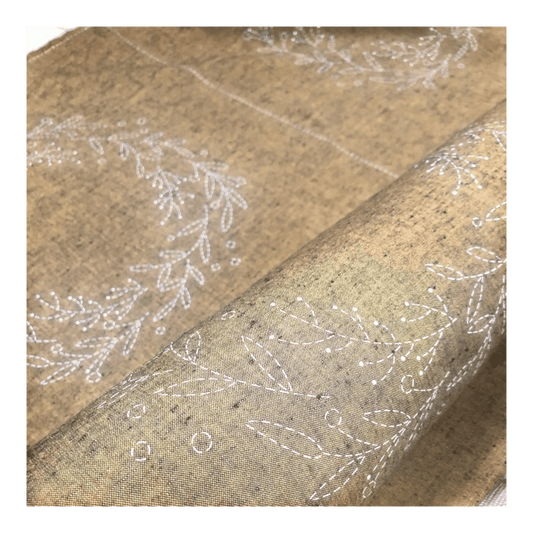 Sashiko Pre-stencilled Wreath Panel Gold - Everything Fabric