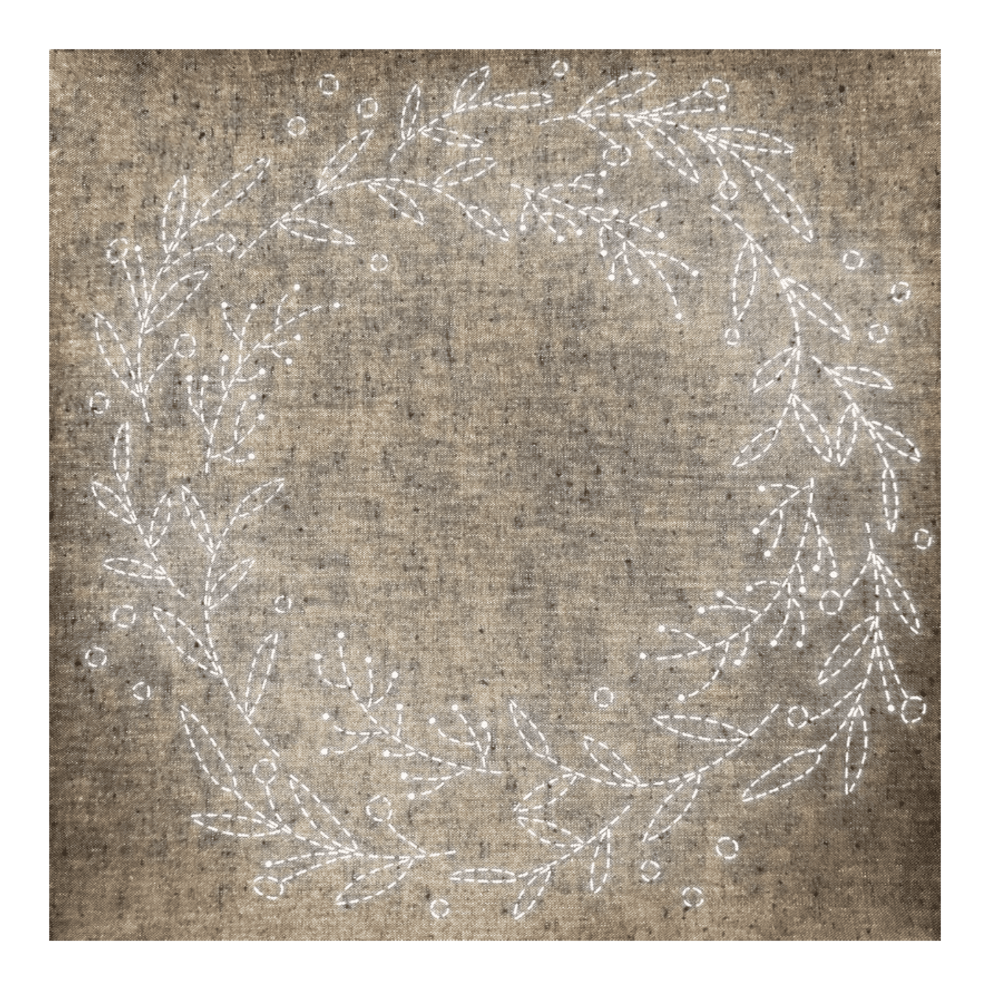 Sashiko Pre-stencilled Wreath Panel Gold - Everything Fabric