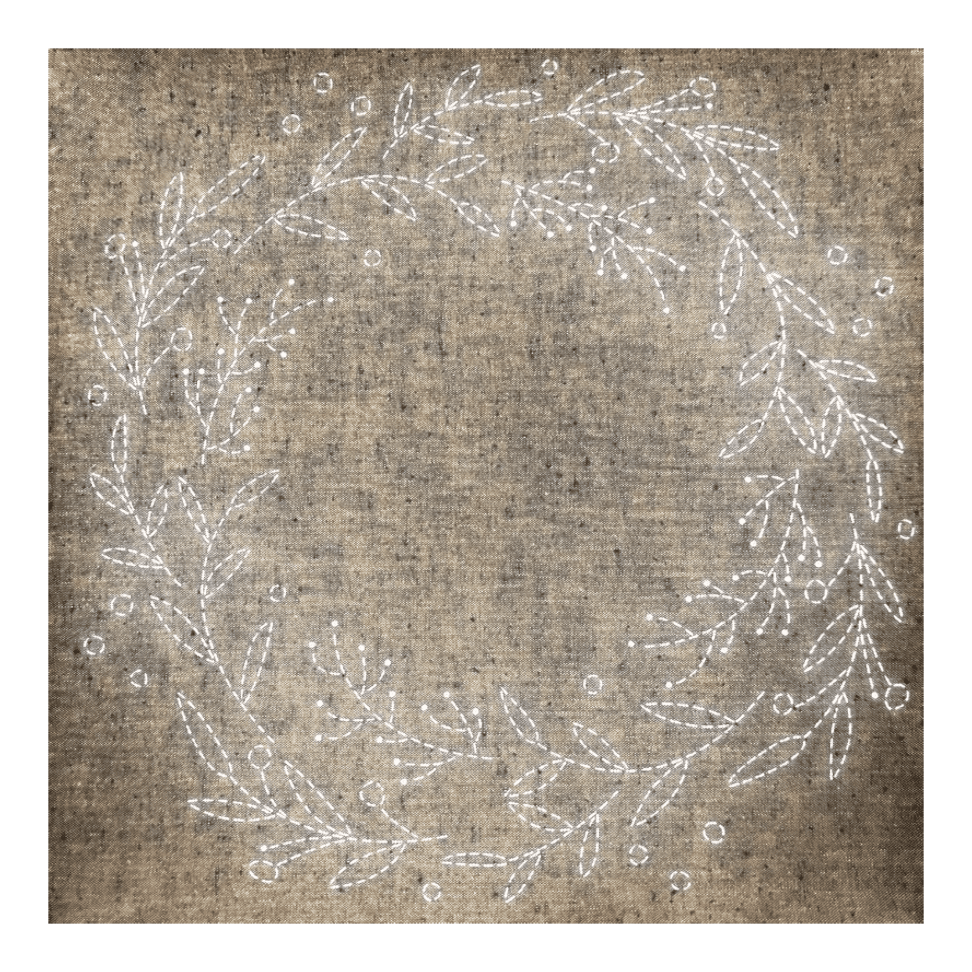 Sashiko Pre-stencilled Wreath Panel Gold - Everything Fabric