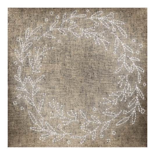 Sashiko Pre-stencilled Wreath Panel Gold - Everything Fabric
