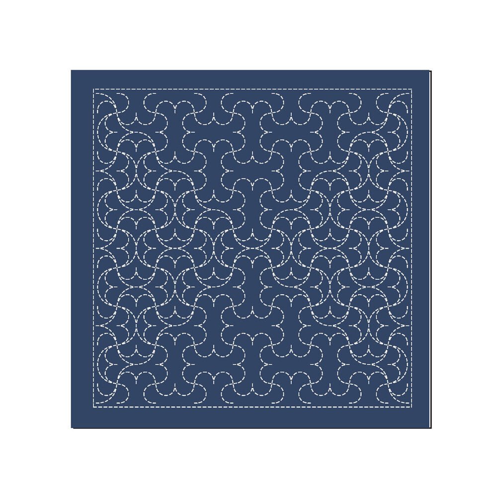 Sashiko Sampler Traditional Design Hanmaru-tsunagi Navy - Everything Fabric