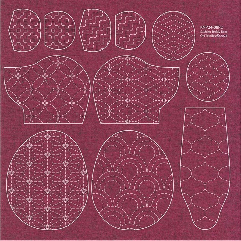 Sashiko Teddy Bear Blue - Everything Fabric