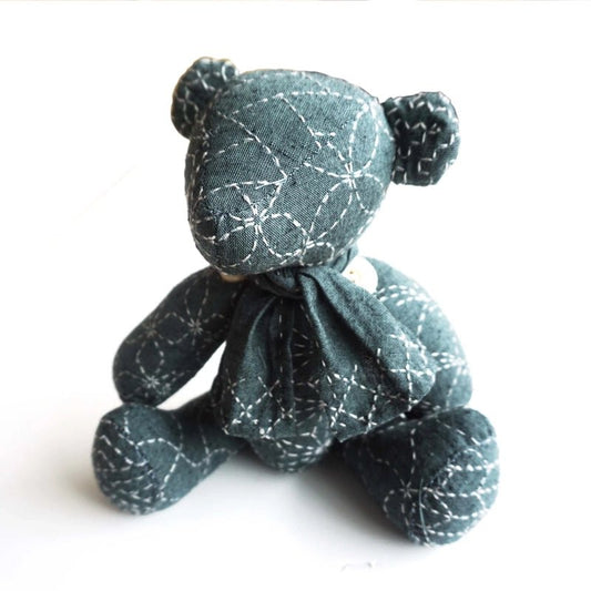 Sashiko Teddy Bear Blue - Everything Fabric