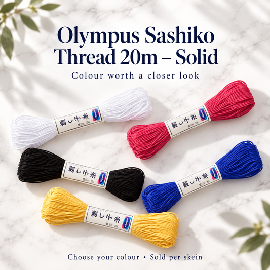 Olympus Sashiko Thread 20m – Solid | 33 Colours – representative colour choices