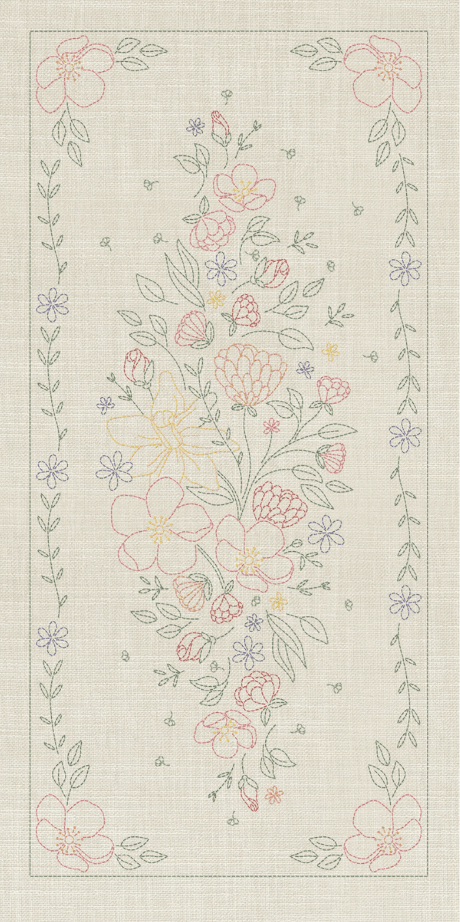 Sashiko Wildflowers 8 Panel Seeded Cream - Everything Fabric