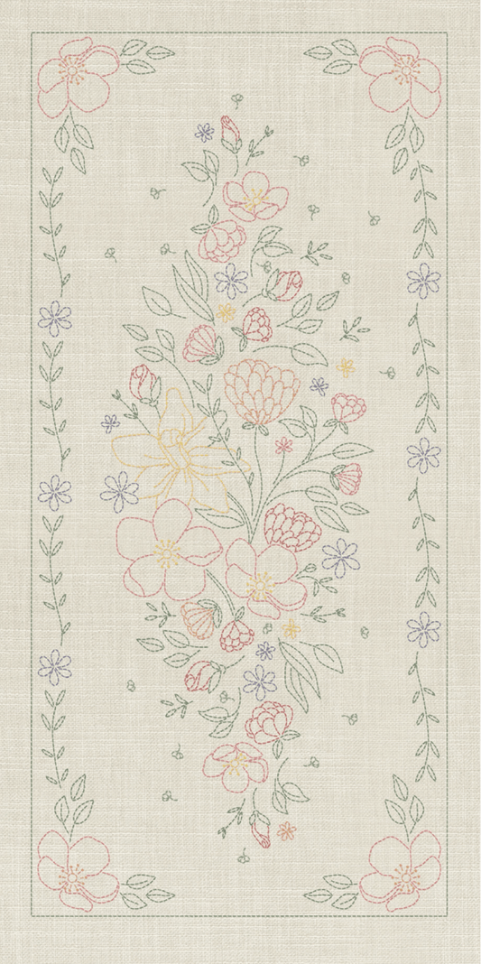 Sashiko Wildflowers 8 Panel Seeded Cream - Everything Fabric