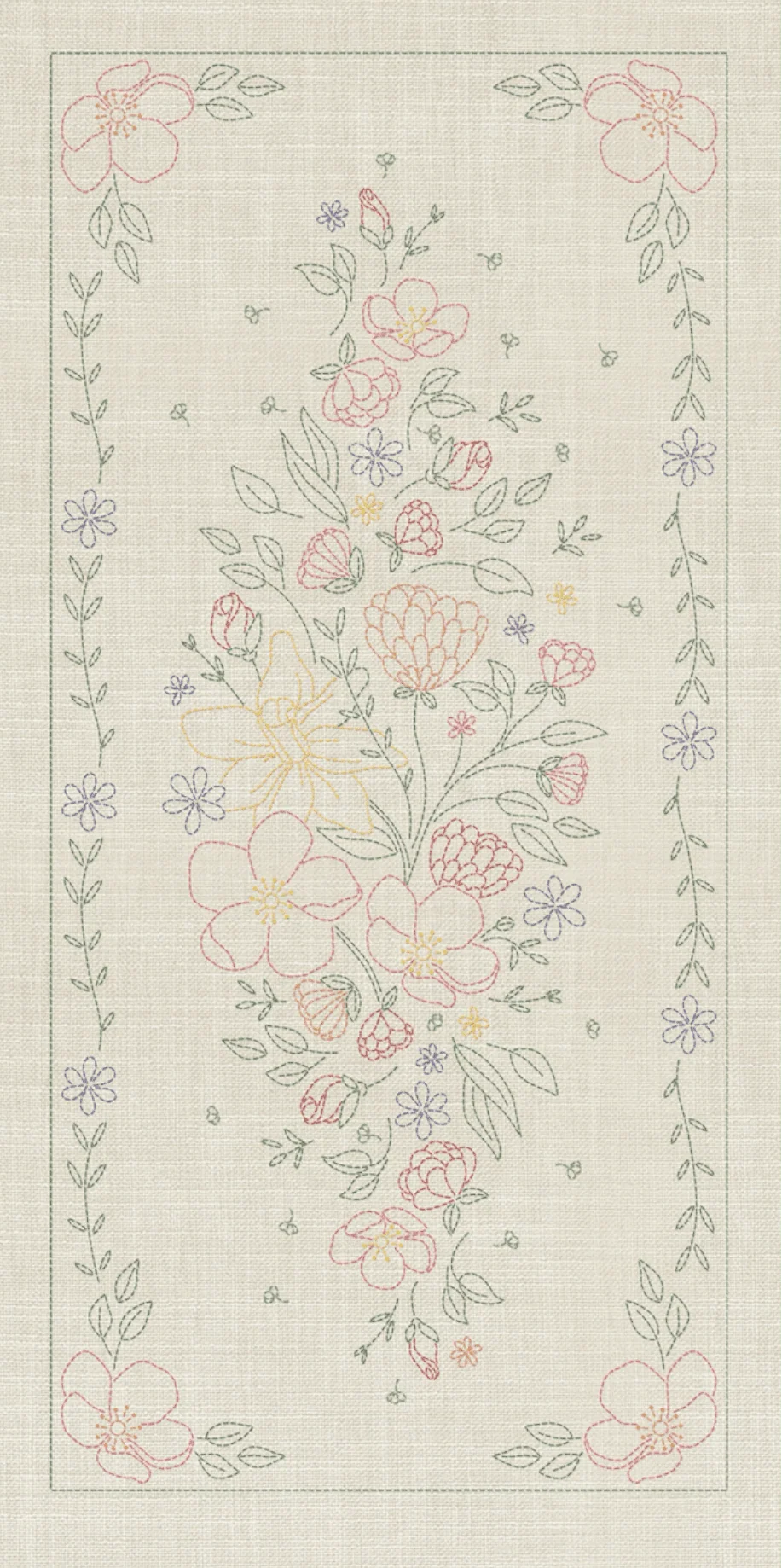 Sashiko Australia Wildflowers 8 Panel - Seeded Cream