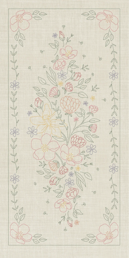 Sashiko Australia Wildflowers 8 Panel - Seeded Cream