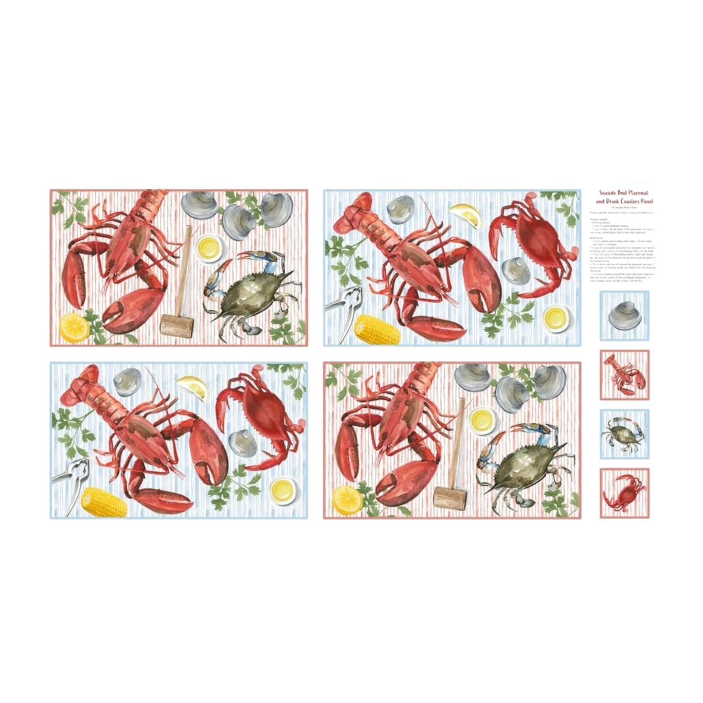 Seaside Boil - Red Placemat Panel - 610 mm 24 x 1118 mm - Everything Fabric