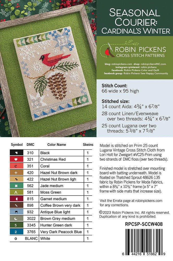Seasonal Courier: Cardinal’s Winter Cross Stitch Pattern - Everything Fabric