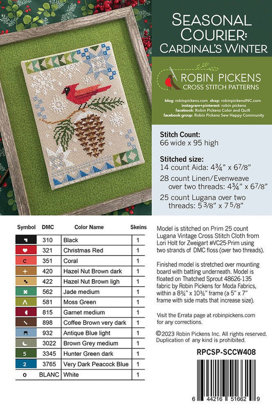 Seasonal Courier: Cardinal’s Winter Cross Stitch Pattern - Everything Fabric