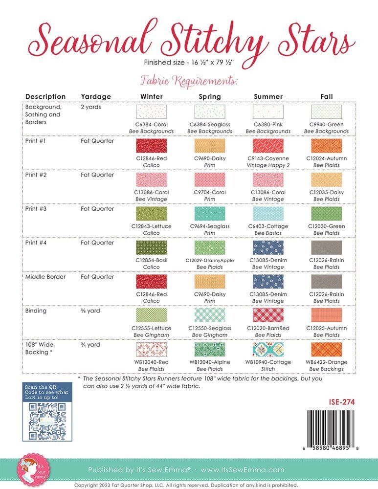 Seasonal Stitchy Stars Tablerunner Pattern - Everything Fabric
