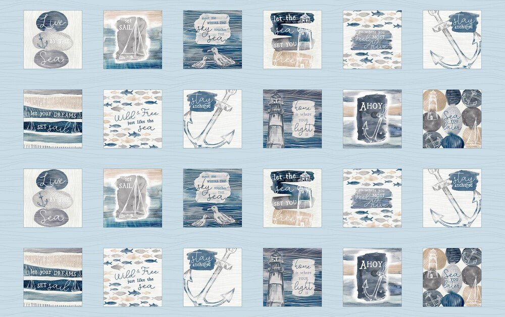 Set Sail - LIGHT BLUE SAILING BLOCKS PANEL - Everything Fabric